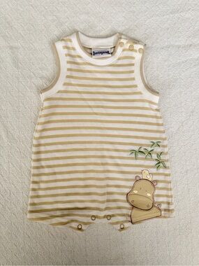 Buster Brown Cream and Yellow Striped Embroidered Hippo Sleeveless Romper